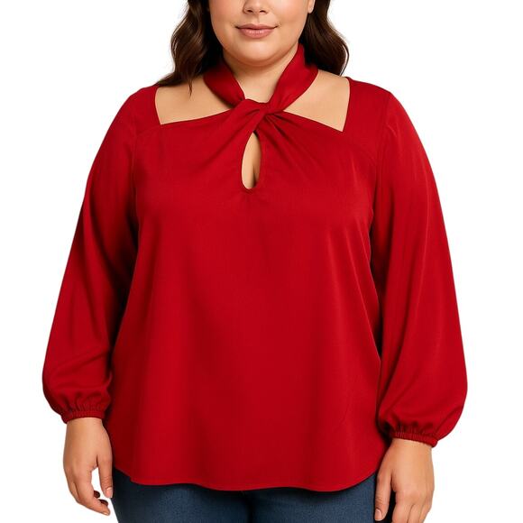 NWT Ashley Stewart Satin Blouse Red Twist Neck Plus Size 14W/16W - Picture 1 of 10
